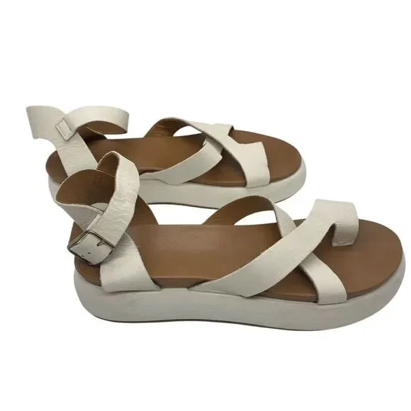 Varese Ivory Toe Ring Platform Sandals Ankle Strap Modern Chunky Size 38 / 7.5 - Picture 2 of 14